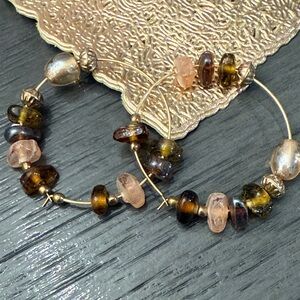 Elegant Gold and Brown Beaded Hoop Earrings NWT‎